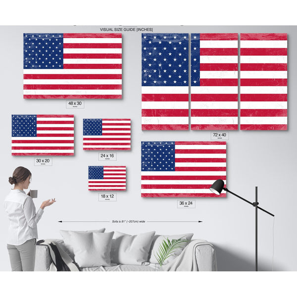 Bella Frye USA Flag – Weathered Vintage Style American Flag Wall Art – Ornate Frame or Canvas Print