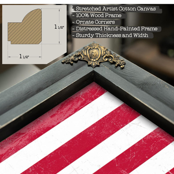 Bella Frye USA Flag – Weathered Vintage Style American Flag Wall Art – Ornate Frame or Canvas Print