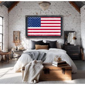 Bella Frye USA Flag – Weathered Vintage Style American Flag Wall Art – Ornate Frame or Canvas Print