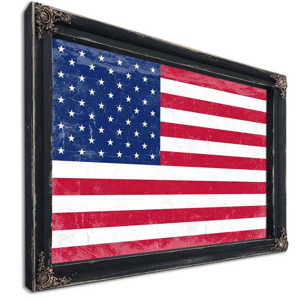 Bella Frye USA Flag – Weathered Vintage Style American Flag Wall Art – Ornate Frame or Canvas Print