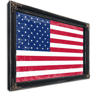 Bella Frye USA Flag – Weathered Vintage Style American Flag Wall Art – Ornate Frame or Canvas Print