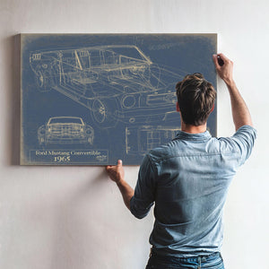 Bella Frye Vintage 1965 Ford Mustang Convertible Car Model Print,  Original Blueprint Canvas