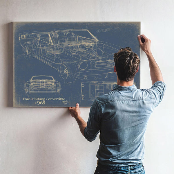 Bella Frye Vintage 1965 Ford Mustang Convertible Car Model Print,  Original Blueprint Canvas