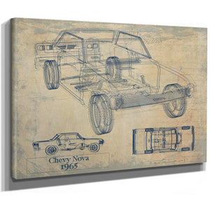 Bella Frye Vintage 1965 Chevrolet Nova Car Model Print,  Original Blueprint Canvas
