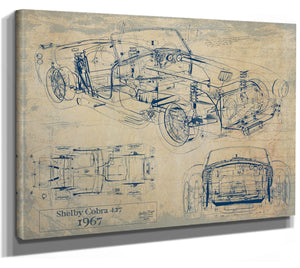 Bella Frye Vintage 1967 Shelby Cobra 427 Car Model Print,  Original Blueprint Canvas