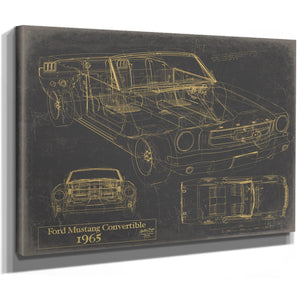 Bella Frye Vintage 1965 Ford Mustang Convertible Car Model Print,  Original Blueprint Canvas