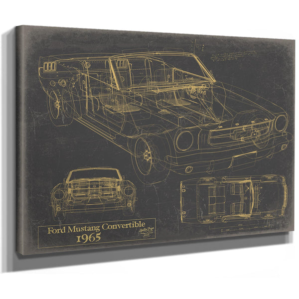 Bella Frye Vintage 1965 Ford Mustang Convertible Car Model Print,  Original Blueprint Canvas