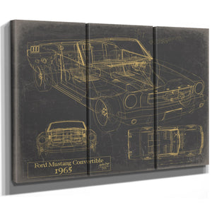Bella Frye Vintage 1965 Ford Mustang Convertible Car Model Print,  Original Blueprint Canvas