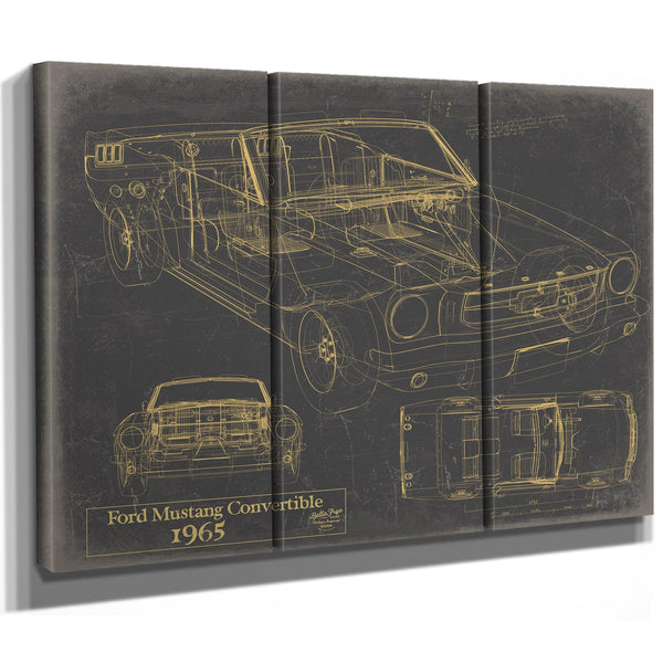 Bella Frye Vintage 1965 Ford Mustang Convertible Car Model Print,  Original Blueprint Canvas