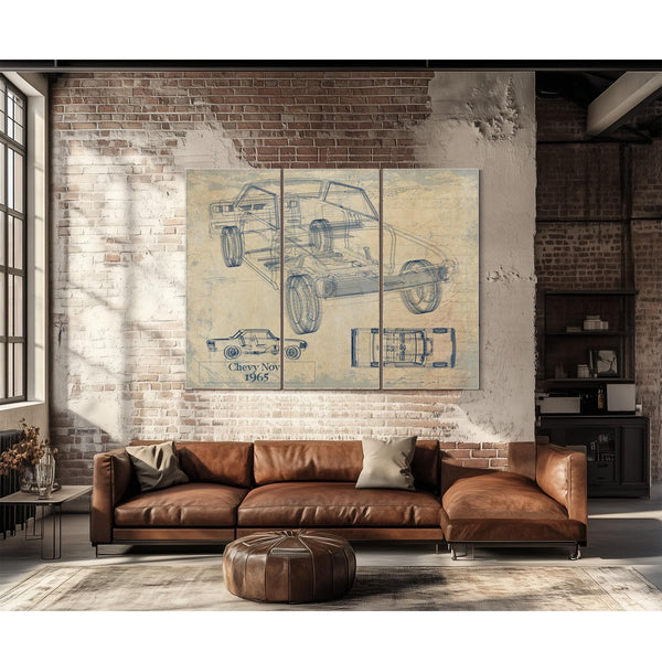 Bella Frye Vintage 1965 Chevrolet Nova Car Model Print,  Original Blueprint Canvas