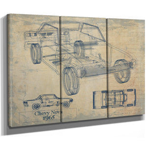 Bella Frye Vintage 1965 Chevrolet Nova Car Model Print,  Original Blueprint Canvas