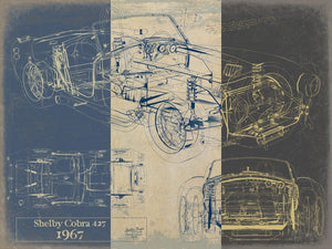 Bella Frye Vintage 1967 Shelby Cobra 427 Car Model Print,  Original Blueprint Canvas