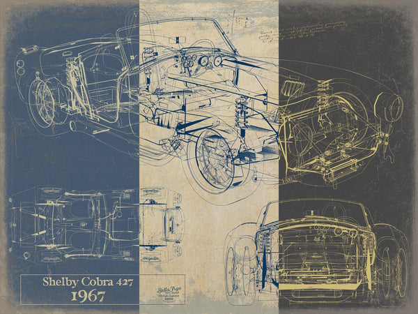 Bella Frye Vintage 1967 Shelby Cobra 427 Car Model Print,  Original Blueprint Canvas