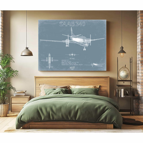Bella Frye Home & Garden > Decor > Artwork Saab 340 Aircraft Blueprint Wall Art - Original Plane Print