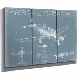 Bella Frye Home & Garden > Decor > Artwork Piper PA-32 Saratoga Aircraft Blueprint Wall Art - Original Airplane Print