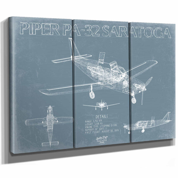Bella Frye Home & Garden > Decor > Artwork Piper PA-32 Saratoga Aircraft Blueprint Wall Art - Original Airplane Print