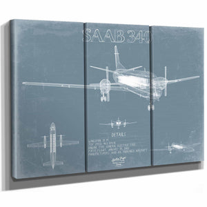 Bella Frye Home & Garden > Decor > Artwork Saab 340 Aircraft Blueprint Wall Art - Original Plane Print