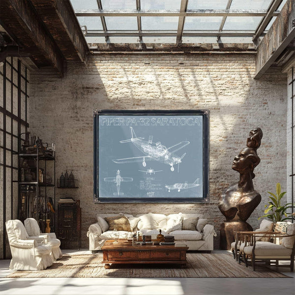 Bella Frye Home & Garden > Decor > Artwork Piper PA-32 Saratoga Aircraft Blueprint Wall Art - Original Airplane Print