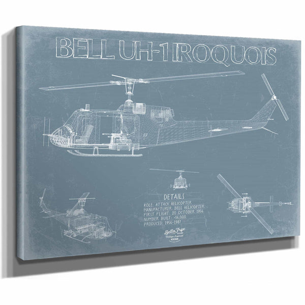 Bella Frye Home & Garden > Decor > Artwork Bell UH-1 Iroquois Helicopter Blueprint Wall Art - Original Aviation Print