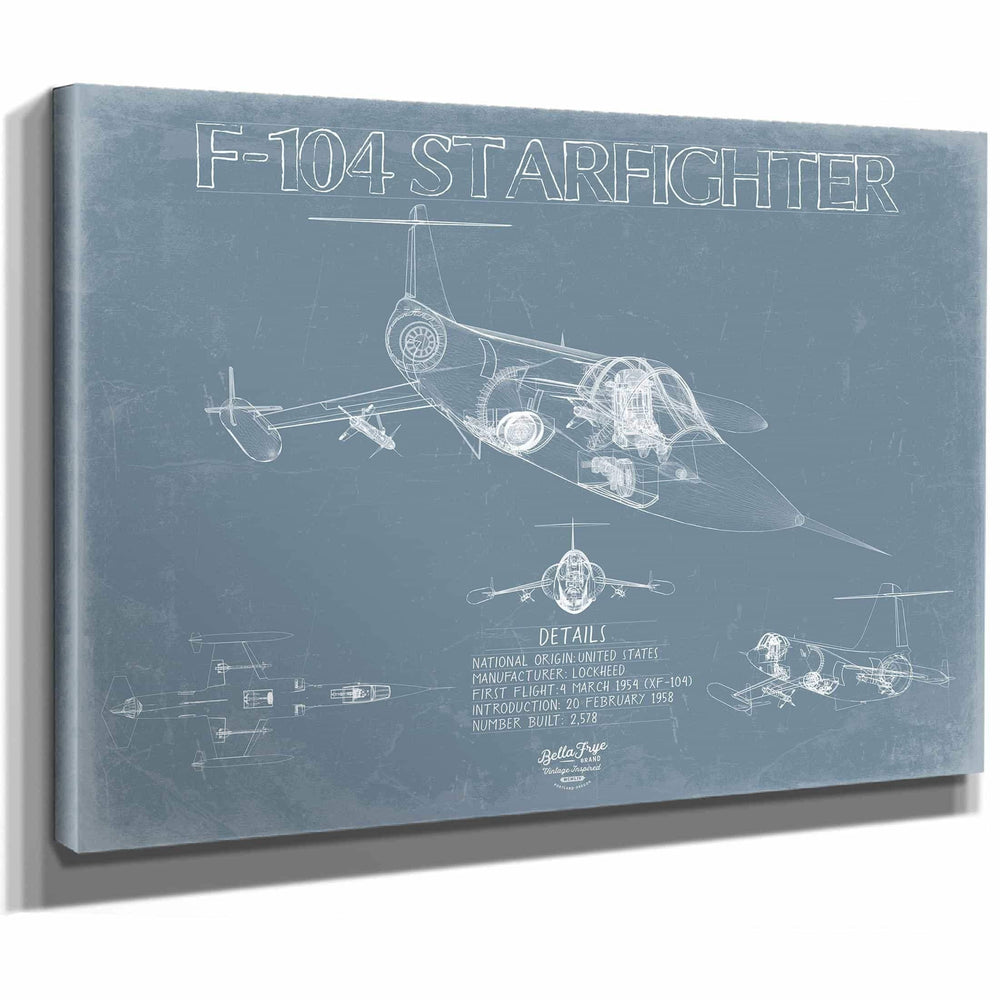 Bella Frye Home & Garden > Decor > Artwork F-104 Starfighter Aircraft Blueprint Wall Art - Original Airplane Print