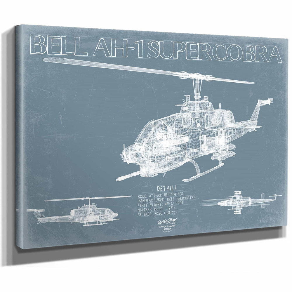 Bella Frye Home & Garden > Decor > Artwork Bell AH-1 SuperCobra Helicopter Blueprint Wall Art - Original Aviation Print