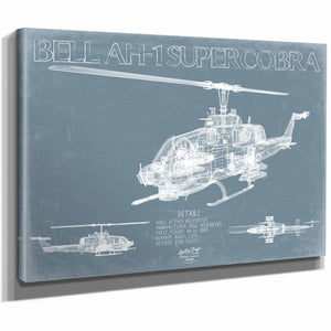 Bella Frye Home & Garden > Decor > Artwork Bell AH-1 SuperCobra Helicopter Blueprint Wall Art - Original Aviation Print