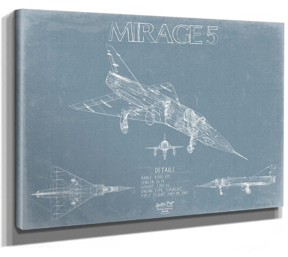 Bella Frye Home & Garden > Decor > Artwork Dassault Mirage 5 Aircraft Blueprint Wall Art - Original Fighter Plane Print