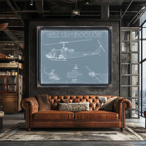 Bella Frye Home & Garden > Decor > Artwork Bell UH-1 Iroquois Helicopter Blueprint Wall Art - Original Aviation Print