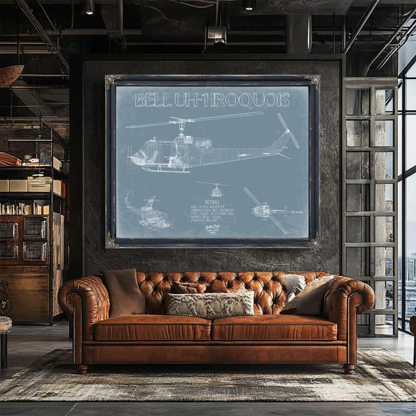 Bella Frye Home & Garden > Decor > Artwork Bell UH-1 Iroquois Helicopter Blueprint Wall Art - Original Aviation Print