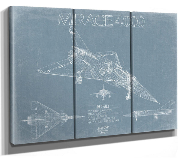 Bella Frye Home & Garden > Decor > Artwork Dassault Mirage 4000 Aircraft Blueprint Wall Art - Original Fighter Plane Print