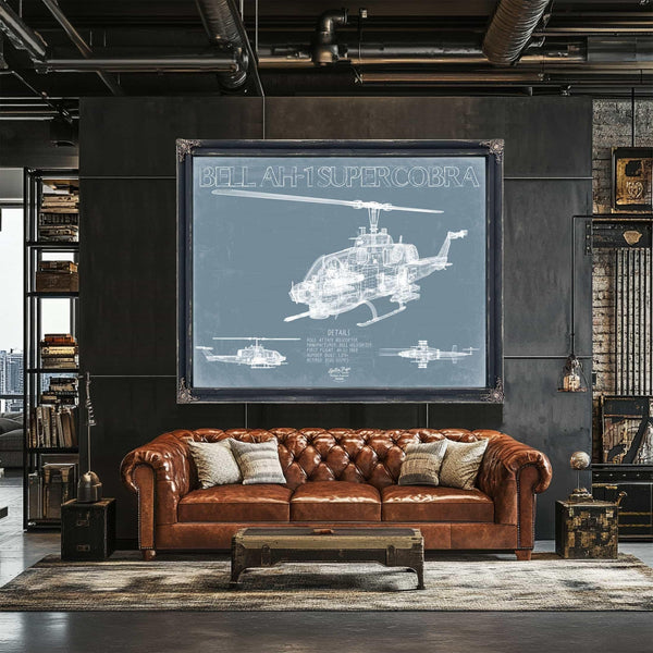 Bella Frye Home & Garden > Decor > Artwork Bell AH-1 SuperCobra Helicopter Blueprint Wall Art - Original Aviation Print