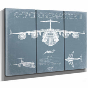 Bella Frye Home & Garden > Decor > Artwork Boeing C-17 Globemaster III Aircraft Blueprint Wall Art - Original Fighter Plane Print