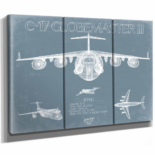 Bella Frye Home & Garden > Decor > Artwork Boeing C-17 Globemaster III Aircraft Blueprint Wall Art - Original Fighter Plane Print