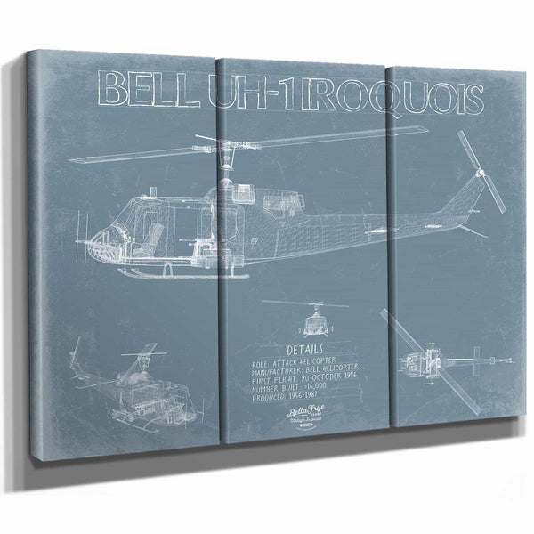 Bella Frye Home & Garden > Decor > Artwork Bell UH-1 Iroquois Helicopter Blueprint Wall Art - Original Aviation Print