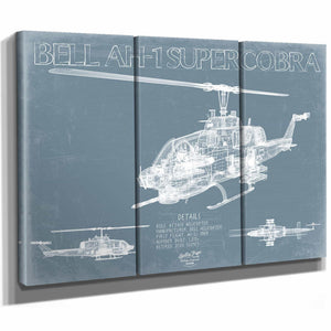 Bella Frye Home & Garden > Decor > Artwork Bell AH-1 SuperCobra Helicopter Blueprint Wall Art - Original Aviation Print