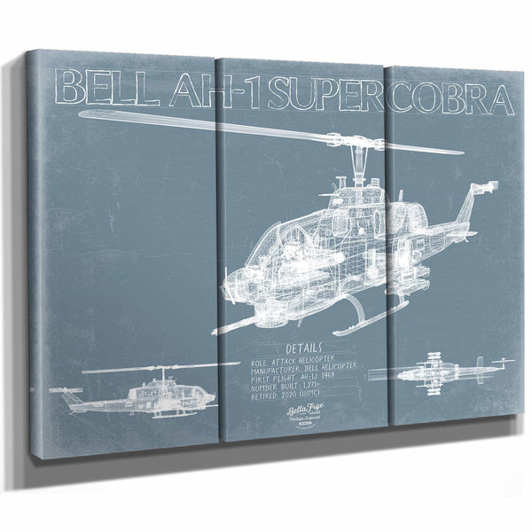 Bella Frye Home & Garden > Decor > Artwork Bell AH-1 SuperCobra Helicopter Blueprint Wall Art - Original Aviation Print