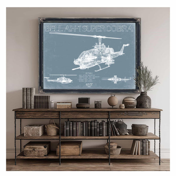 Bella Frye Home & Garden > Decor > Artwork Bell AH-1 SuperCobra Helicopter Blueprint Wall Art - Original Aviation Print