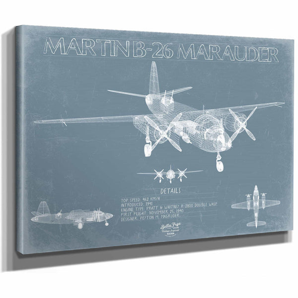 Bella Frye Home & Garden > Decor > Artwork Martin B-26 Marauder Aircraft Blueprint Wall Art - Original Military Plane Print