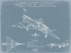 Bella Frye Home & Garden > Decor > Artwork Dassault Mirage 2000C Aircraft Blueprint Wall Art - Original Fighter Plane Print