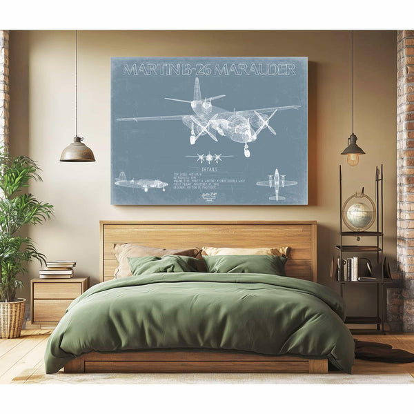 Bella Frye Home & Garden > Decor > Artwork Martin B-26 Marauder Aircraft Blueprint Wall Art - Original Military Plane Print