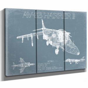 Bella Frye Home & Garden > Decor > Artwork McDonnell Douglas AV 8B Harrier II Aircraft Blueprint Wall Art - Original Aviation Plane Print