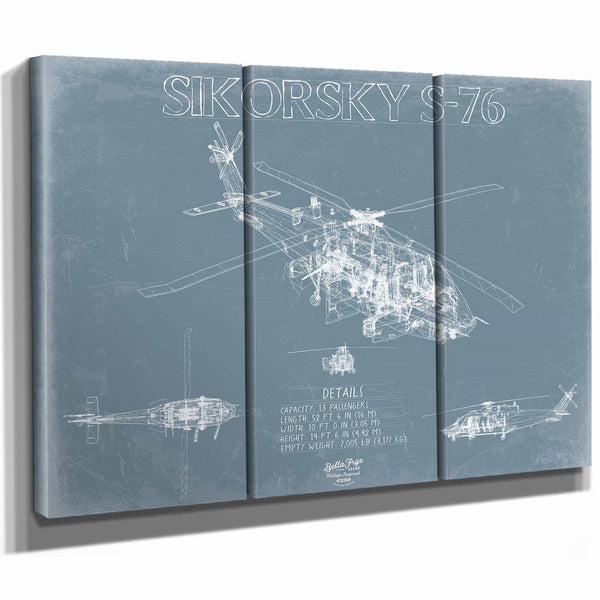 Bella Frye Home & Garden > Decor > Artwork Sikorsky S76 Aircraft Blueprint Wall Art - Original Utility Helicopter Print