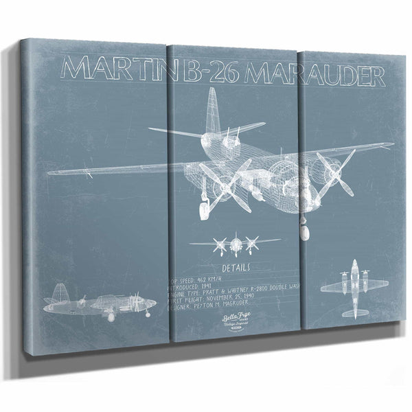 Bella Frye Home & Garden > Decor > Artwork Martin B-26 Marauder Aircraft Blueprint Wall Art - Original Military Plane Print