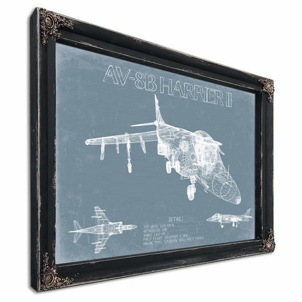 Bella Frye Home & Garden > Decor > Artwork McDonnell Douglas AV 8B Harrier II Aircraft Blueprint Wall Art - Original Aviation Plane Print