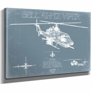 Bella Frye Home & Garden > Decor > Artwork Bell AH-1 IZ Viper Helicopter Blueprint Wall Art - Original Aviation Print