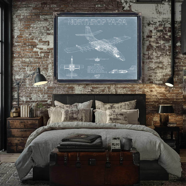 Bella Frye Home & Garden > Decor > Artwork Northrop YA-9A Aircraft Blueprint Wall Art - Original Fighter Plane Print
