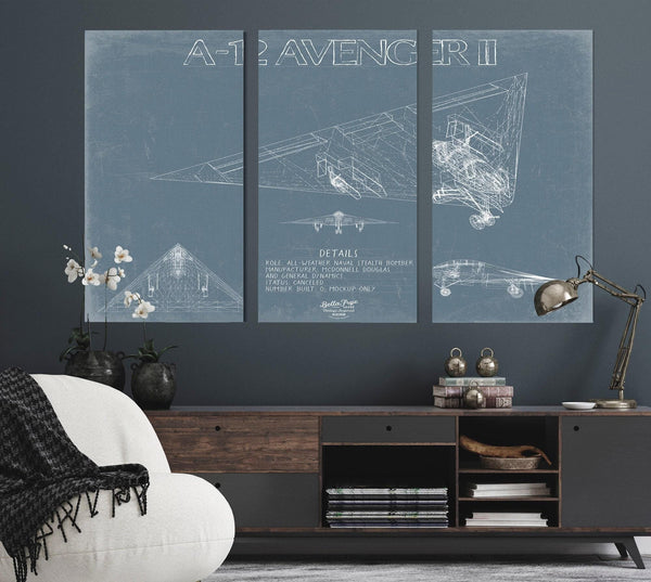 Bella Frye Home & Garden > Decor > Artwork McDonnell Douglas A-12 AVENGER II Aircraft Blueprint Wall Art - Original Fighter Plane Print