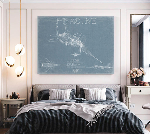 Bella Frye Home & Garden > Decor > Artwork F-15 ACTIVE Aircraft Blueprint Wall Art - Original Fighter Plane Print