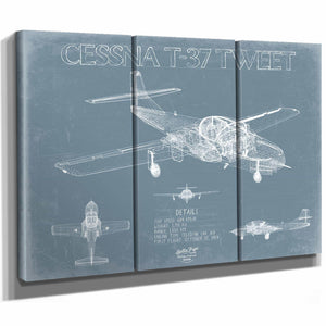 Bella Frye Home & Garden > Decor > Artwork Cessna T-37 Tweet Aircraft Blueprint Wall Art - Original Airplane Print