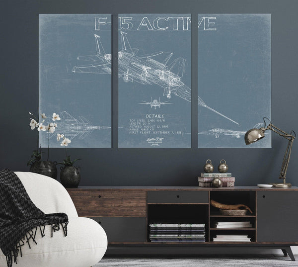 Bella Frye Home & Garden > Decor > Artwork F-15 ACTIVE Aircraft Blueprint Wall Art - Original Fighter Plane Print